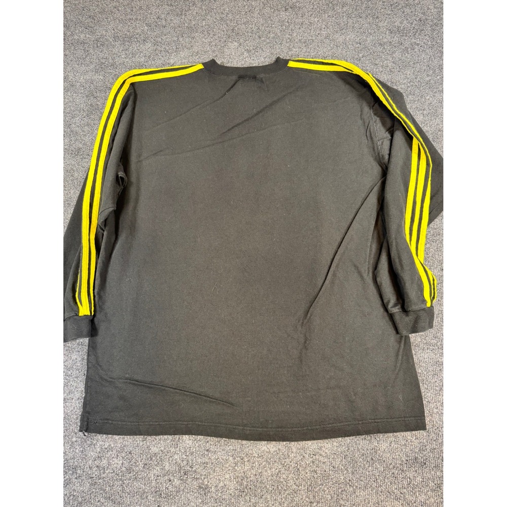 #154 Adidas Mens Vintage Long Sleeve T-Shirt Black Yellow Stripes XL RN 88387 - Picture 2 of 6